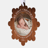 Rustic Mein erstes Weihnachts-Foto Ornament Card (Linke Ecke)