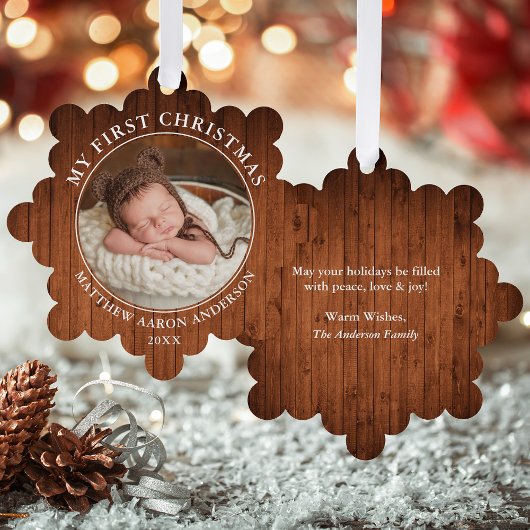 Rustic Mein erstes Weihnachts-Foto Ornament Card