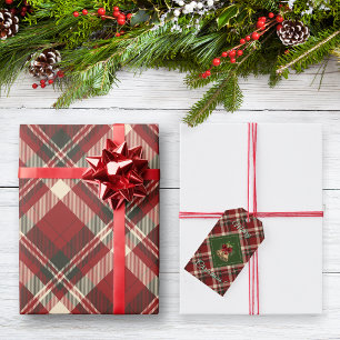 Rustic MerChristmas Bell Red Green Gingham Geschenkanhänger