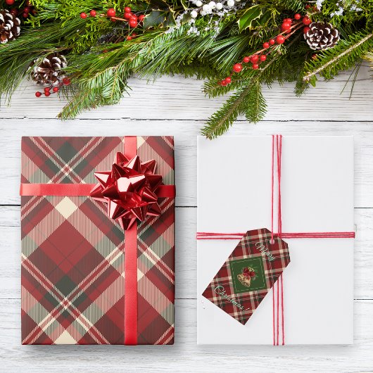 Rustic MerChristmas Bell Red Green Gingham Geschenkanhänger