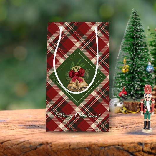 Rustic MerChristmas Bell Red Green Gingham Kleine Geschenktüte