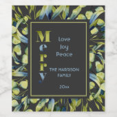 Rustic Merry Blue Foliage Weihnachten Weinetikett (Einzelnes Label)