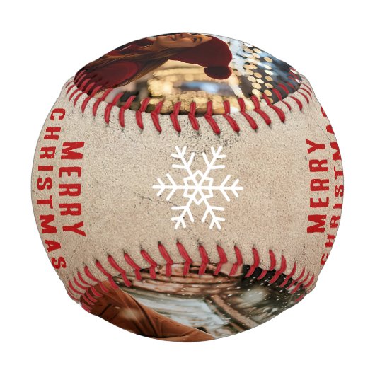 Rustic Merry Christmas 2 Photo Collage Keepsake Baseball (Rückseite)