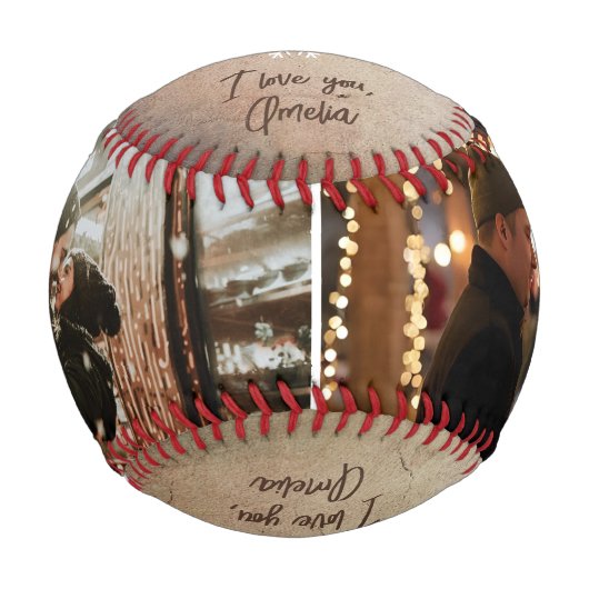 Rustic Merry Christmas 2 Photo Collage Keepsake Baseball (Vorderseite)
