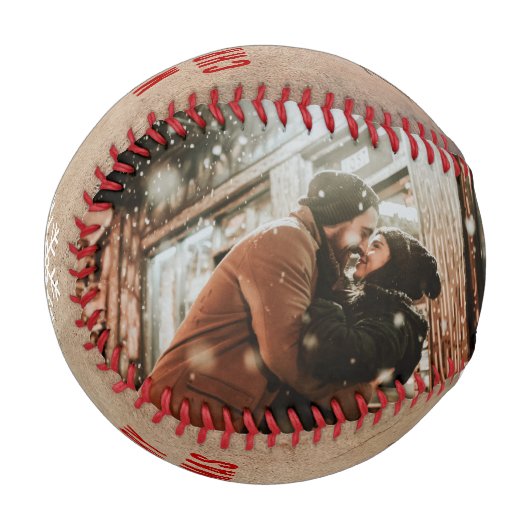 Rustic Merry Christmas 2 Photo Collage Keepsake Baseball (Vorderseite Links)