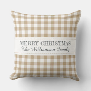 Rustic Merry Christmas Gingham Monogram Name Kissen