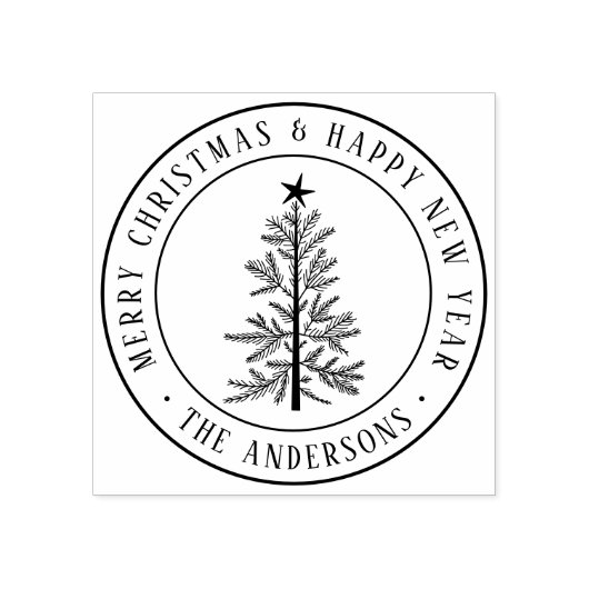 Rustic Merry Christmas Pine Tree Gummistempel (Prägung)