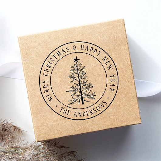 Rustic Merry Christmas Pine Tree Gummistempel