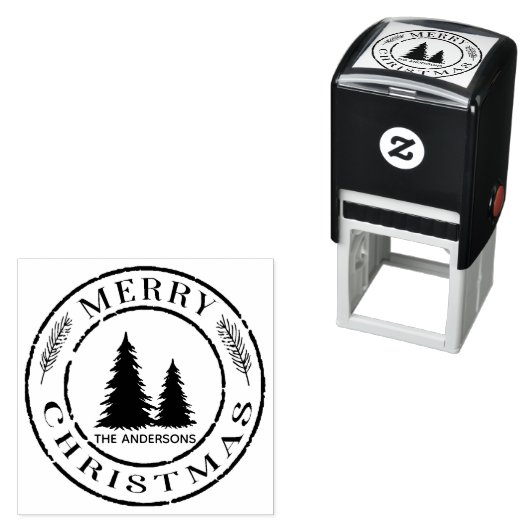 Rustic Merry Christmas Tree Custom Address Permastempel (Beispiel)