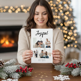 Rustic Merry Four Family Photo Collage White Feiertagskarte