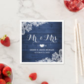 Rustic Midnight Blue Lace Mr. and Mrs Wedding Serviette (Beispiel)