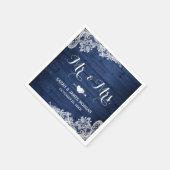 Rustic Midnight Blue Lace Mr. and Mrs Wedding Serviette (Ecke)