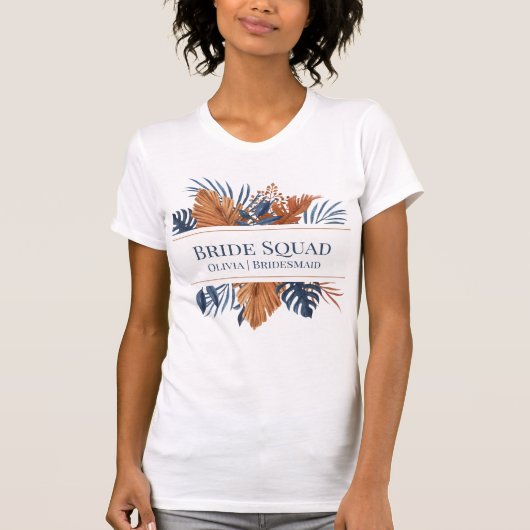 Rustic Midnight Blue Monstera Bride Squad T-Shirt (Vorderseite)