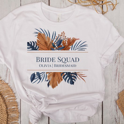 Rustic Midnight Blue Monstera Bride Squad T-Shirt