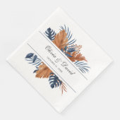 Rustic Midnight Blue Monstera Wedding Napkins Serviette (Ecke)