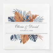Rustic Midnight Blue Monstera Wedding Napkins Serviette (Vorderseite)