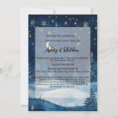 Rustic Midnight Blue Winter Forest Starry Wedding Einladung (Vorderseite)