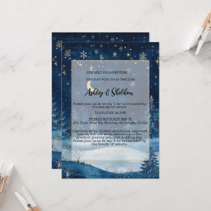 Rustic Midnight Blue Winter Forest Starry Wedding Einladung