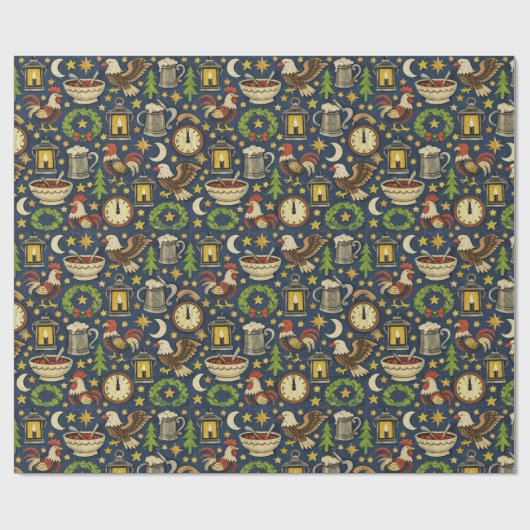 Rustic Midnight Revelry Folk Pattern Geschenkpapier (Flach)