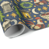 Rustic Midnight Revelry Folk Pattern Geschenkpapier (Rolleneckpunkt)