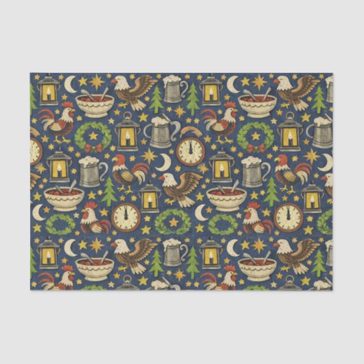 Rustic Midnight Revelry Folk Pattern Seidenpapier (Vorderseite)