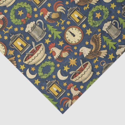 Rustic Midnight Revelry Folk Pattern Seidenpapier (Ausschnitt)