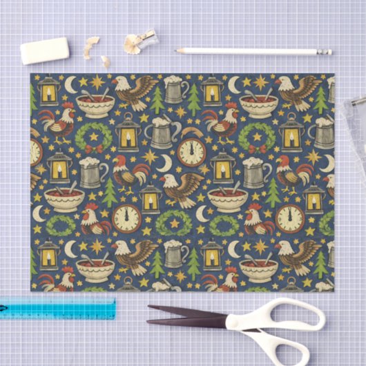 Rustic Midnight Revelry Folk Pattern Seidenpapier (Handwerk)