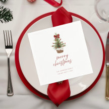 Rustic Mini Christmas Tree Holiday Party Napkins