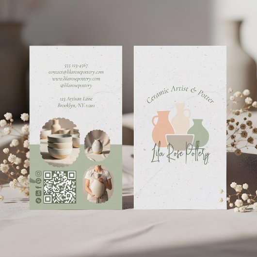 Rustic Minimal Pottery Photo Collage Business Card Visitenkarte
