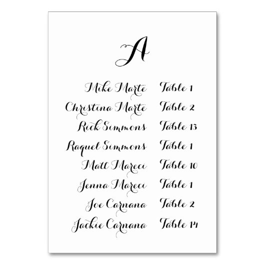 Rustic Minimalistic Calligraphy Seating Chart Card Tischnummer (Vorderseite)