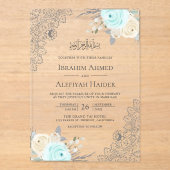 Rustic Mint Green Floral Lace Muslim Wedding Acryleinladungen (Vorderseite)