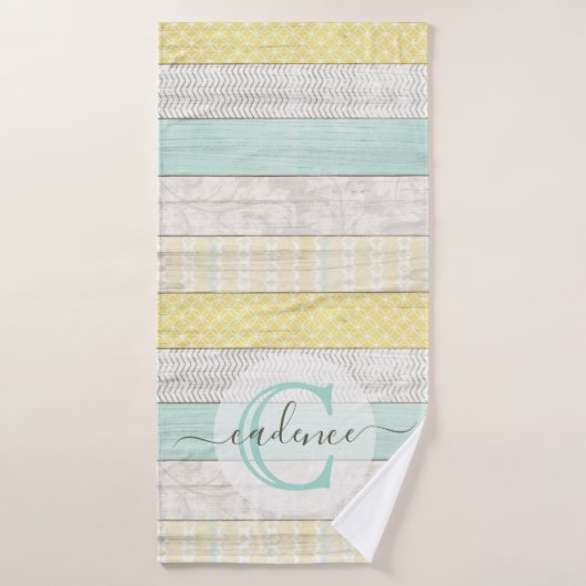 Rustic Mint & Yellow Boho Geo Modern Personalized Badehandtuch (Badehandtuch)