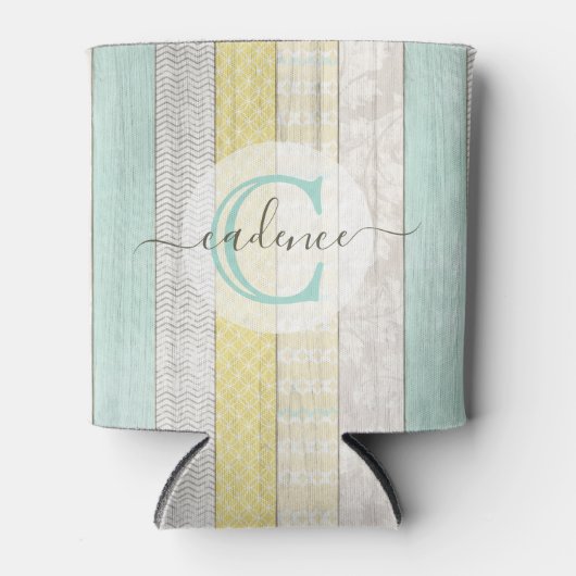 Rustic Mint & Yellow Boho Geo Modern Personalized Dosenkühler (Vorderseite)