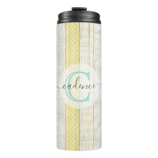 Rustic Mint & Yellow Boho Geo Modern Personalized Thermosbecher (Vorderseite)