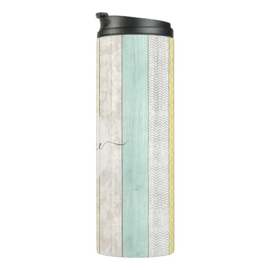 Rustic Mint & Yellow Boho Geo Modern Personalized Thermosbecher (Nach rechts gedreht)