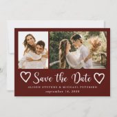Rustic modern 2 photo burgundy wedding  save the date (Vorderseite)