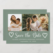 Rustic modern 2 photo sage green wedding  save the date (Vorne/Hinten)