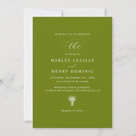 Rustic Modern Bright Olive Green Wedding Einladung (Vorderseite)