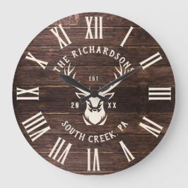 Rustic Modern Custom Family Name Farmhouse Wood Große Wanduhr