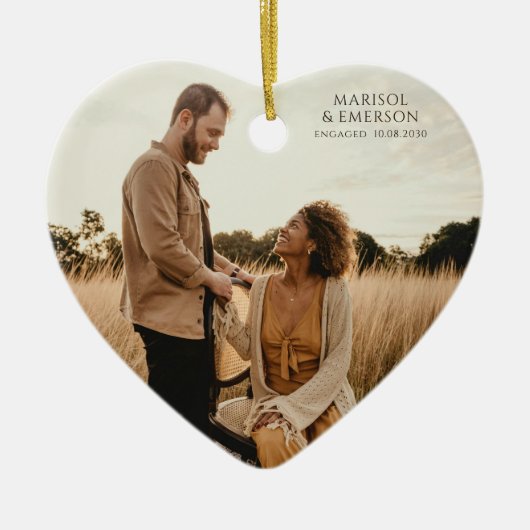 Rustic Modern Engagement Photo Heart Keepsake  Keramik Ornament (Vorne)