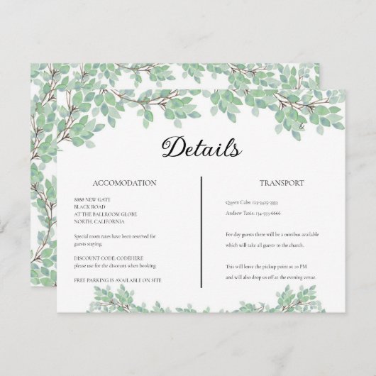 Rustic Modern Eucalyptus Greenery Wedding Begleitkarte (Vorne/Hinten)
