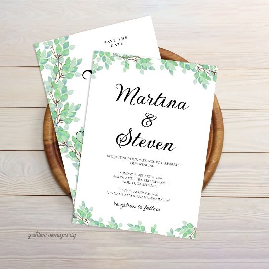 Rustic Modern Eucalyptus Greenery Wedding Einladung