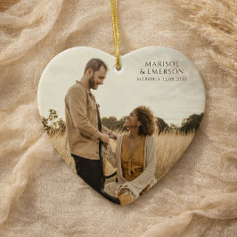 Rustic Modern Wedding Photo Heart Keepsake  Keramik Ornament