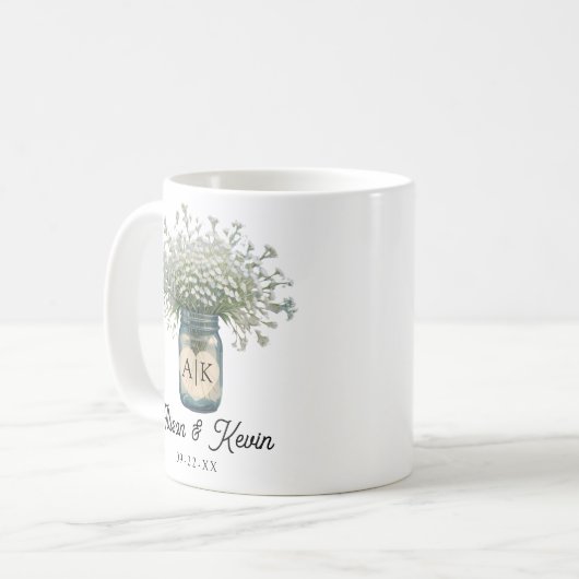 Rustic Monogram Baby's Atem Mason Jar Wedding Kaffeetasse (Vorderseite Links)