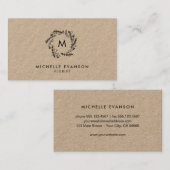 Rustic Monogram Black Floral Wreath Kraft Florist Visitenkarte (Vorne/Hinten)