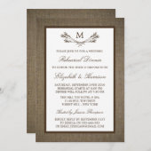 Rustic Monogram Branch Burlap Probe Dinner Einladung (Vorne/Hinten)