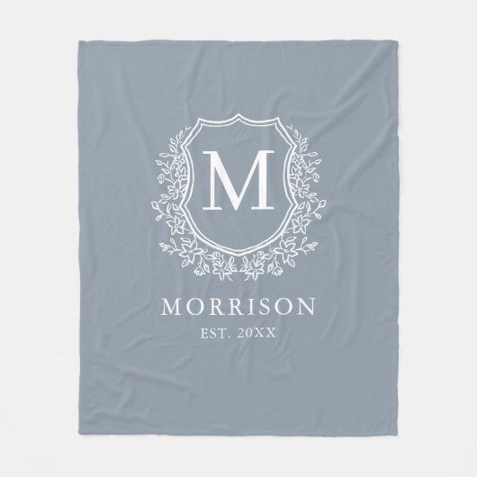 Rustic Monogram Dusty Blue Wappen New Wedding Fleecedecke (Vorderseite)