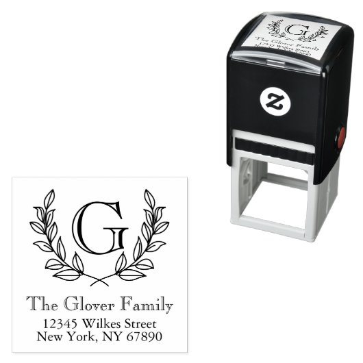 Rustic Monogram Family Address Self-Inking Briefma Permastempel (Beispiel)