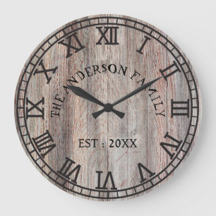 Rustic Monogram Farmhouse Custom Family Name Große Wanduhr