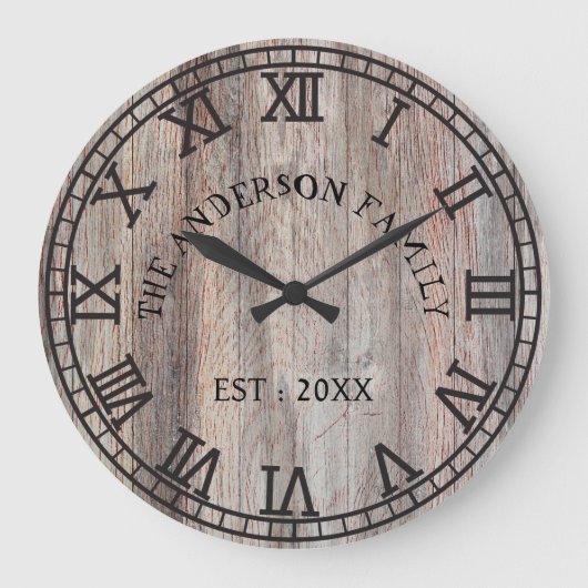 Rustic Monogram Farmhouse Custom Family Name Große Wanduhr (Vorderseite)